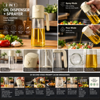 2-in-1 Glass Oil Dispenser & Sprayer – Pour & Spray Bottle for Cooking